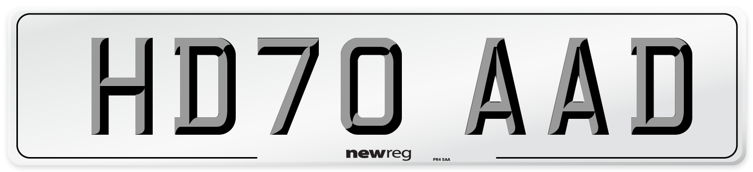 HD70 AAD Number Plate from New Reg